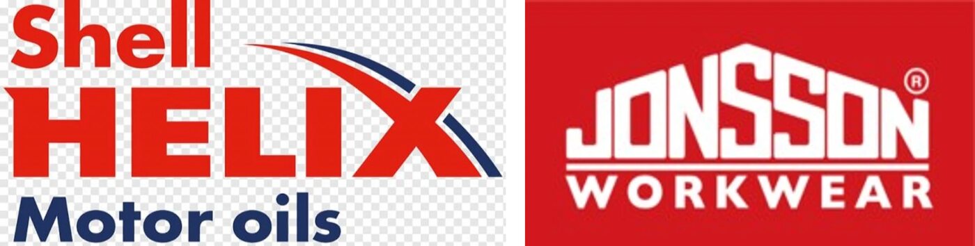 Shell Helix motor oils and Jonsson Workwear logos