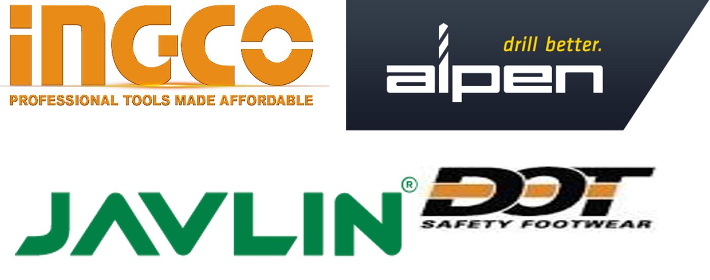 Ingco, Alpen, Javlin and DOT Safety Footwear logos