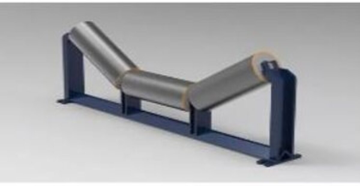 Troughing idler set on a steel frame